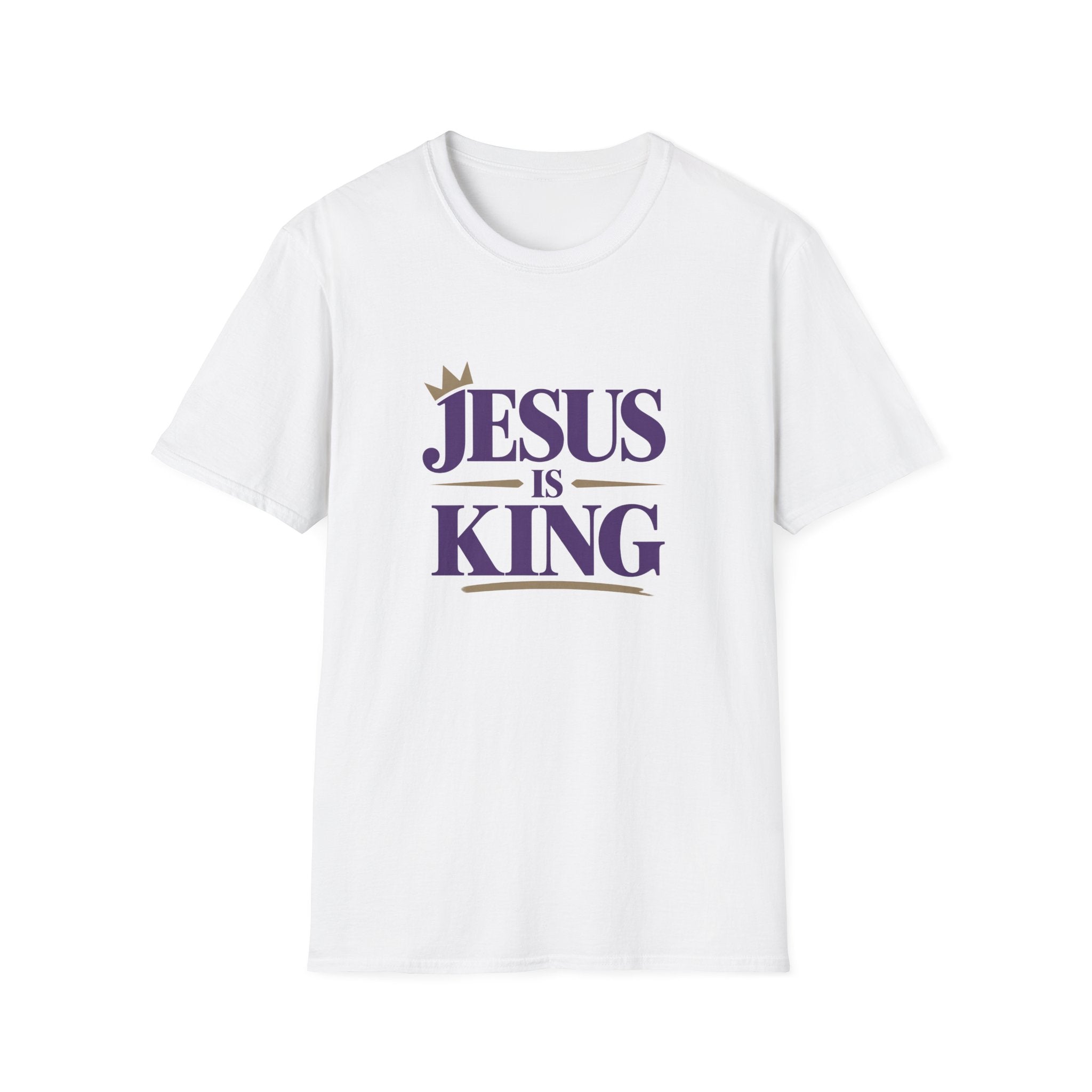 Jesus Is King T-Shirt — Christian Faith Tee, Royal Purple & Gold Scripture Shirt