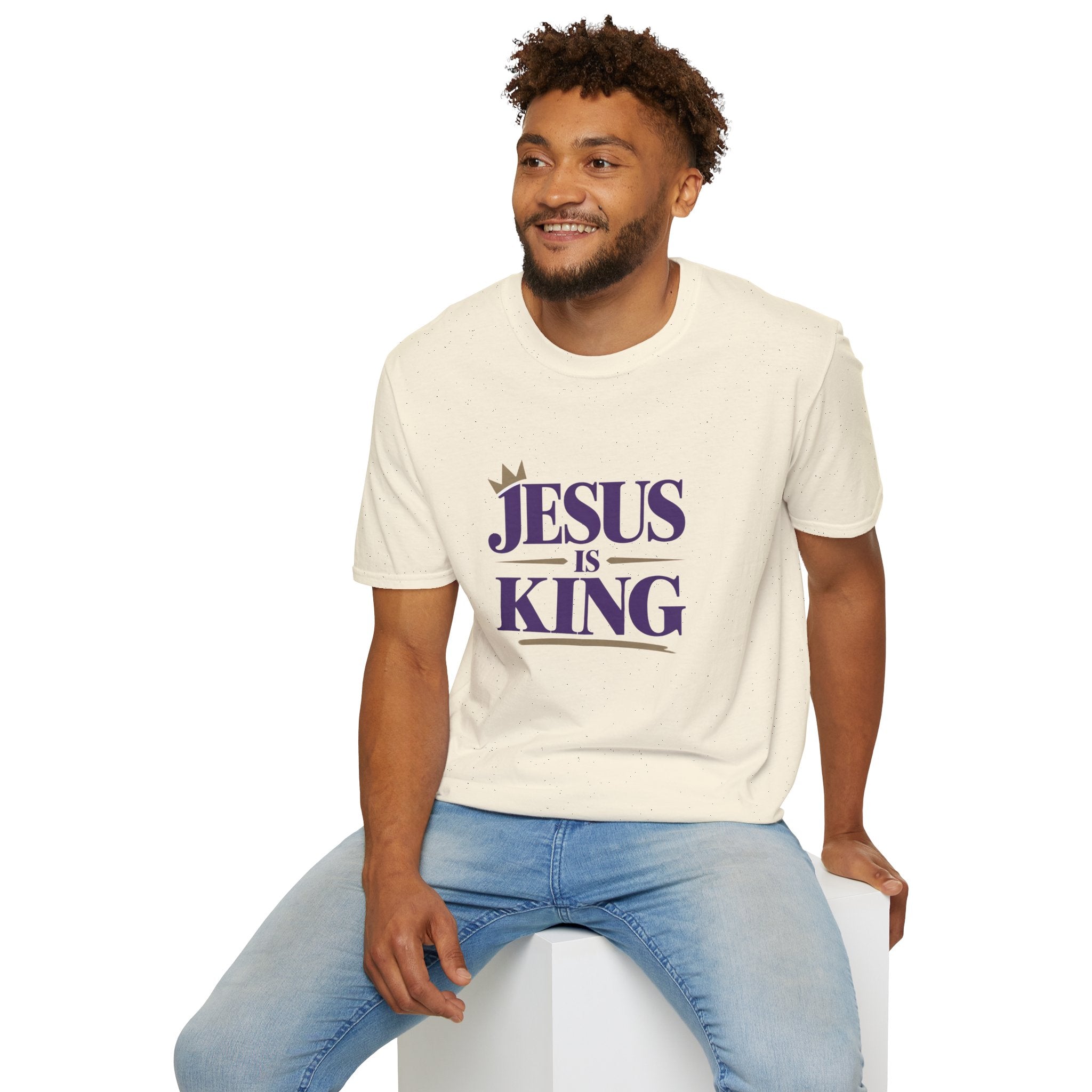 Jesus Is King T-Shirt — Christian Faith Tee, Royal Purple & Gold Scripture Shirt