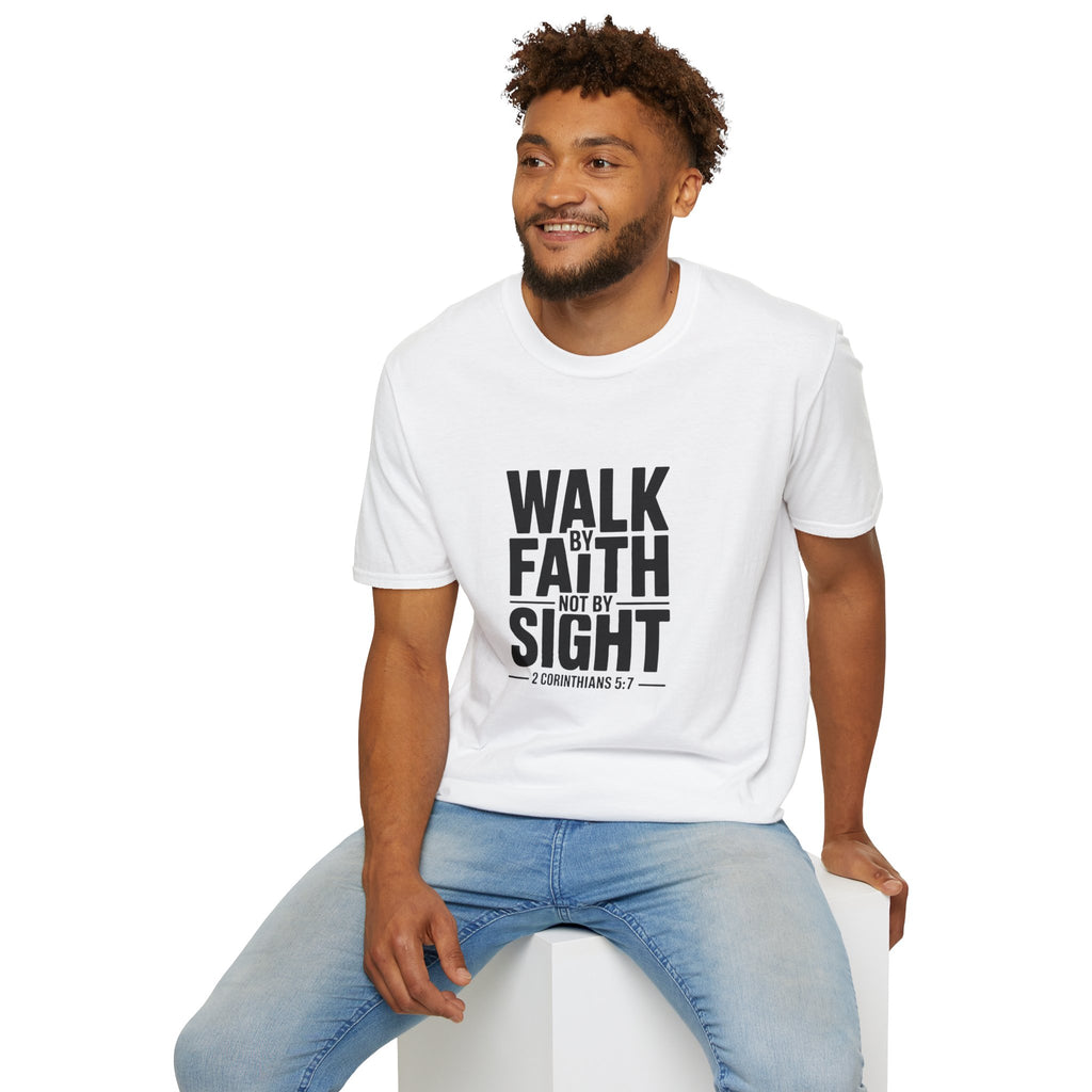 Walk by Faith T-Shirt — 2 Corinthians 5:7 Inspirational Christian Tee