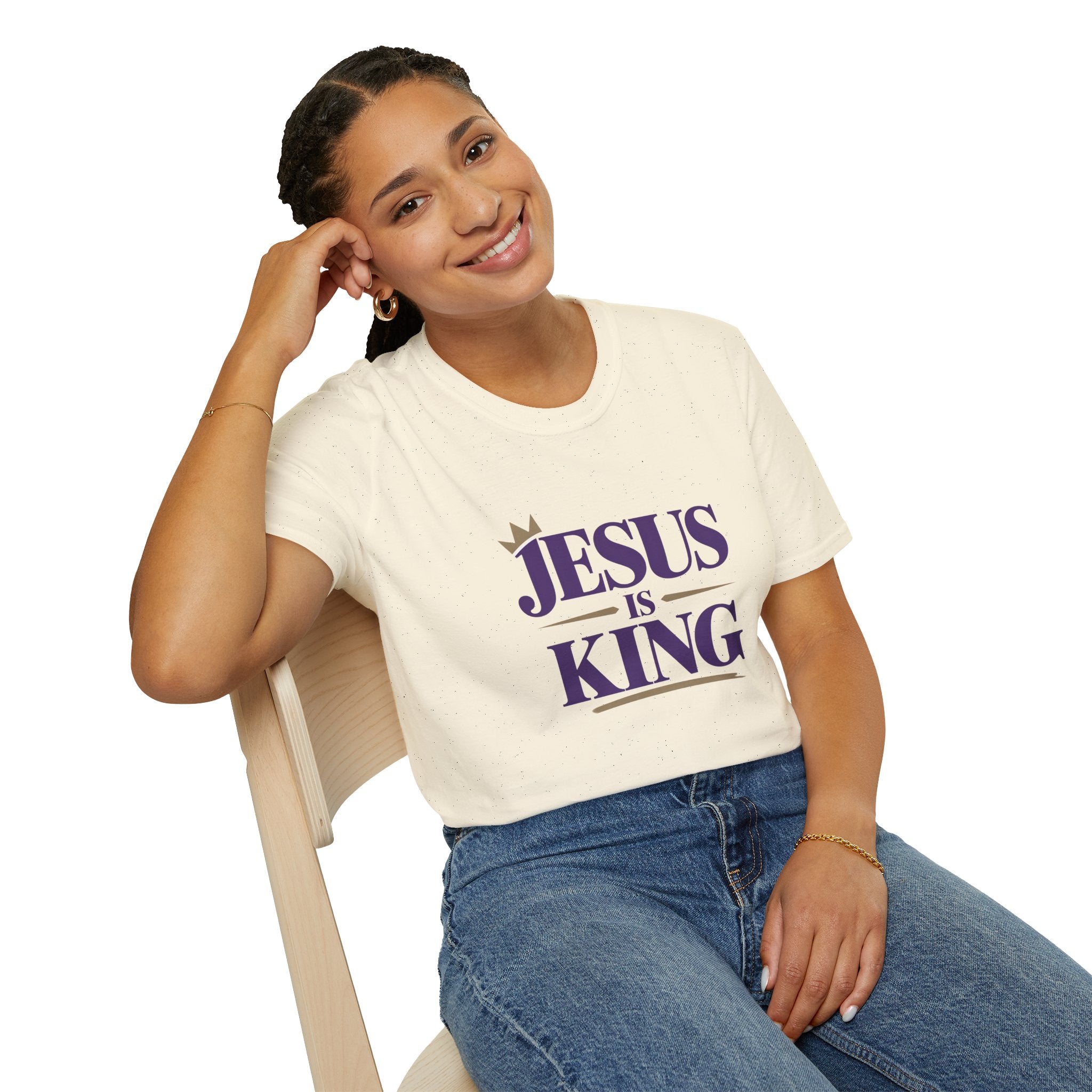 Jesus Is King T-Shirt — Christian Faith Tee, Royal Purple & Gold Scripture Shirt