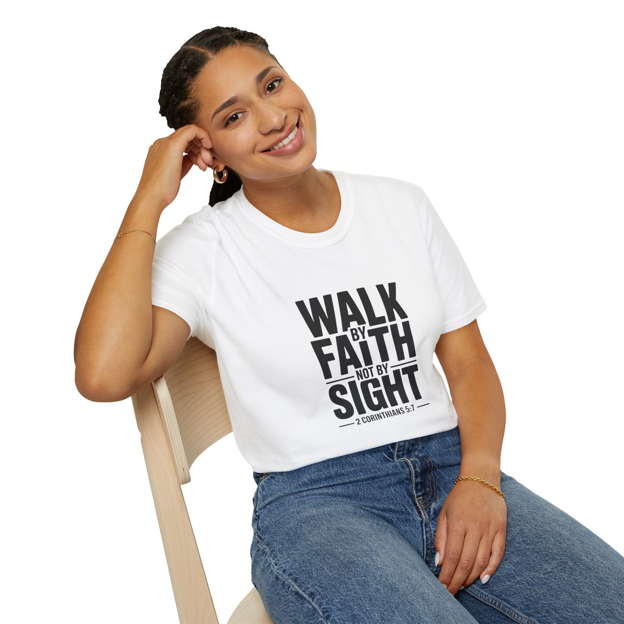 Walk by Faith T-Shirt — 2 Corinthians 5:7 Inspirational Christian Tee