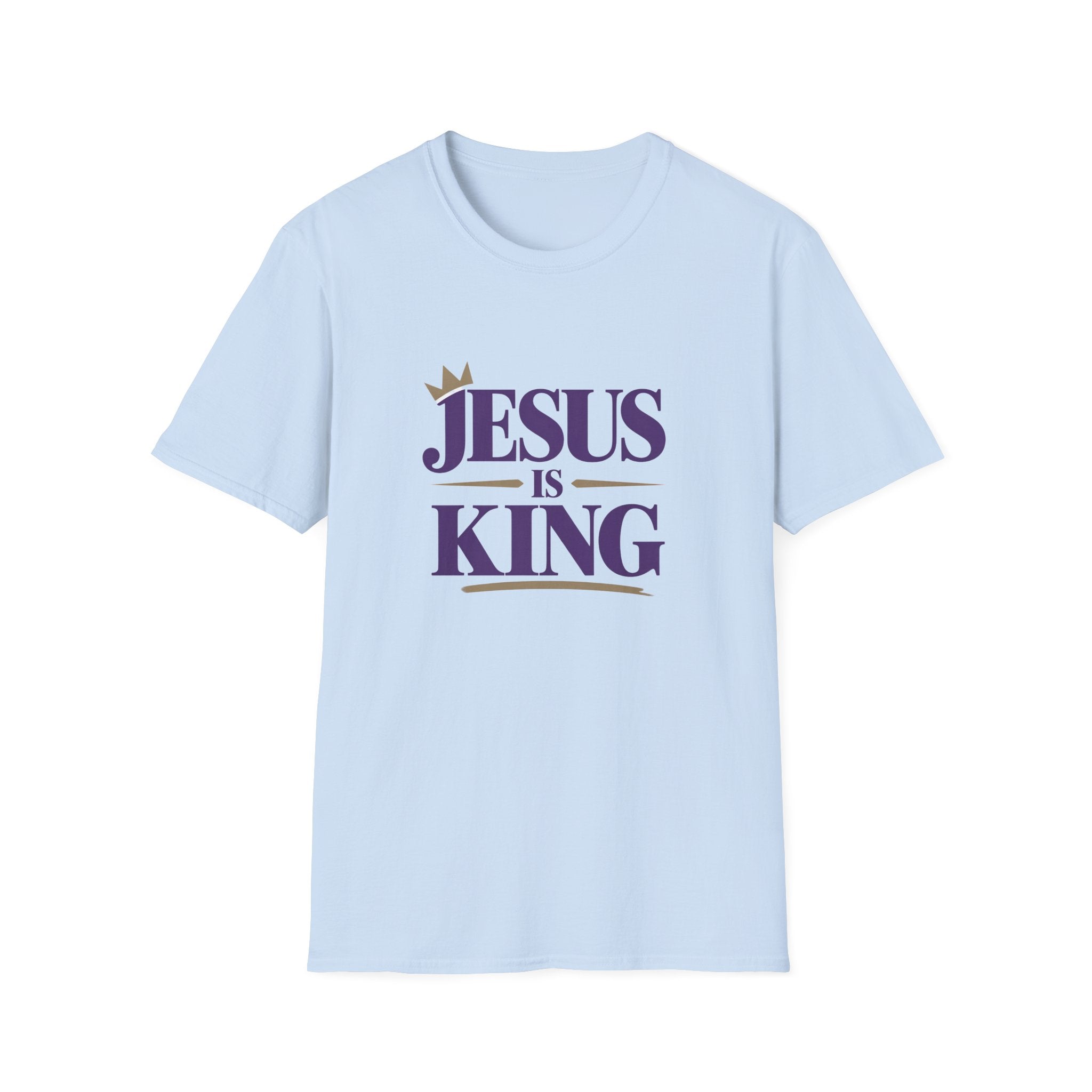 Jesus Is King T-Shirt — Christian Faith Tee, Royal Purple & Gold Scripture Shirt